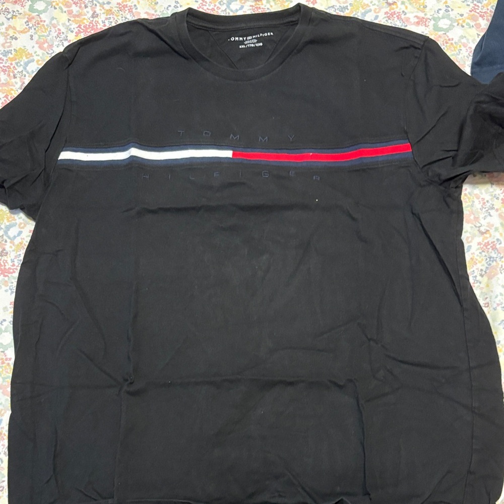 Tommy Hilfiger Black Tee with Red and White Stripes